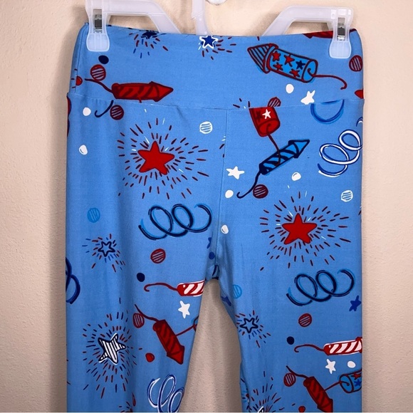 LuLaRoe One Size Red White Blue Leggings America Patriotic 4th Of July Stretch - Picture 8 of 11